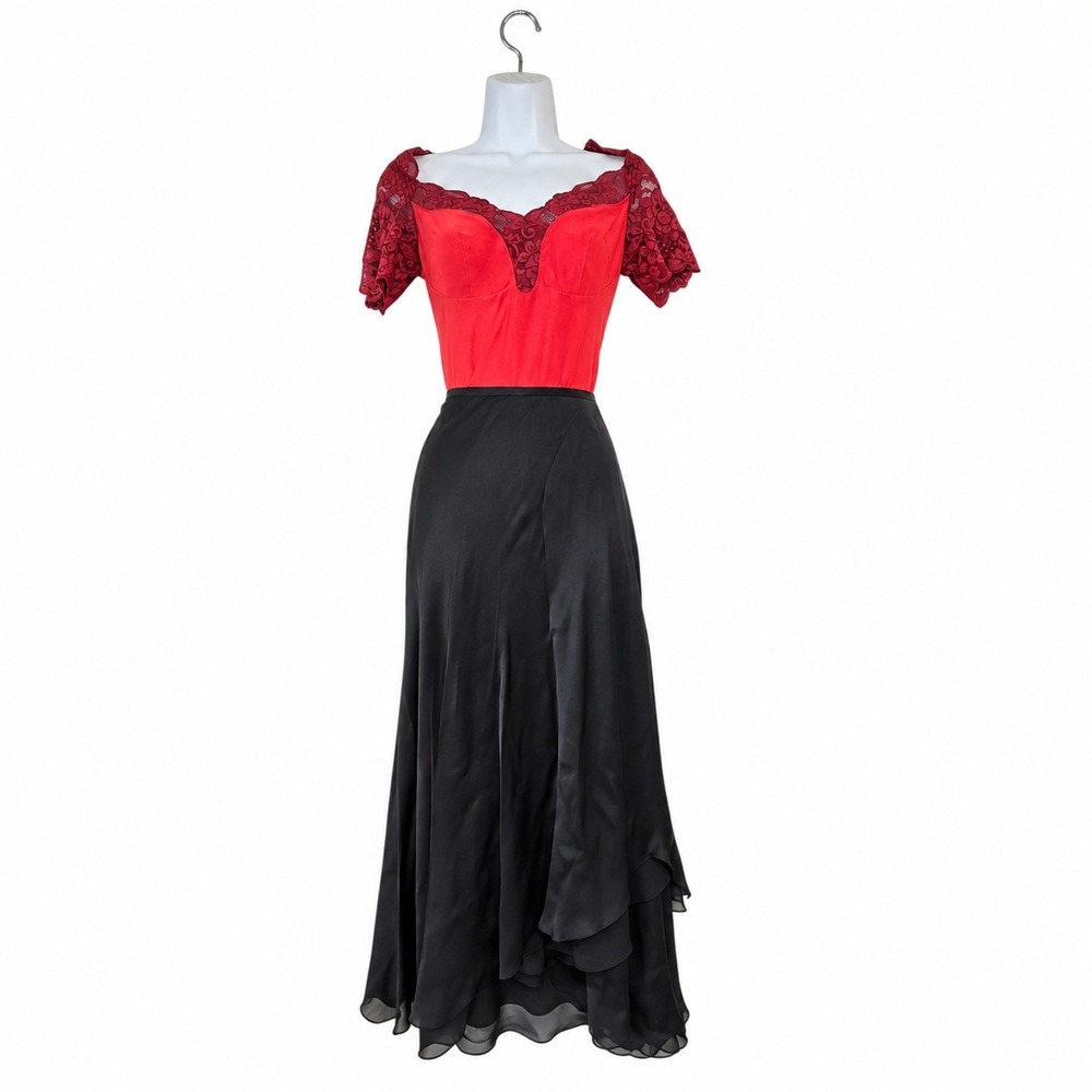 Vintage Ann Taylor Silk Maxi Skirt Womens 6 Black Layered Ruffle Asymmetrical